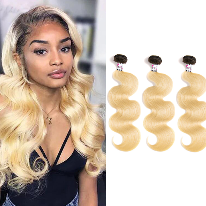 613 Black Root Ombre Virgin Human Hair Body Wave Bundles 1/3/4 pcs